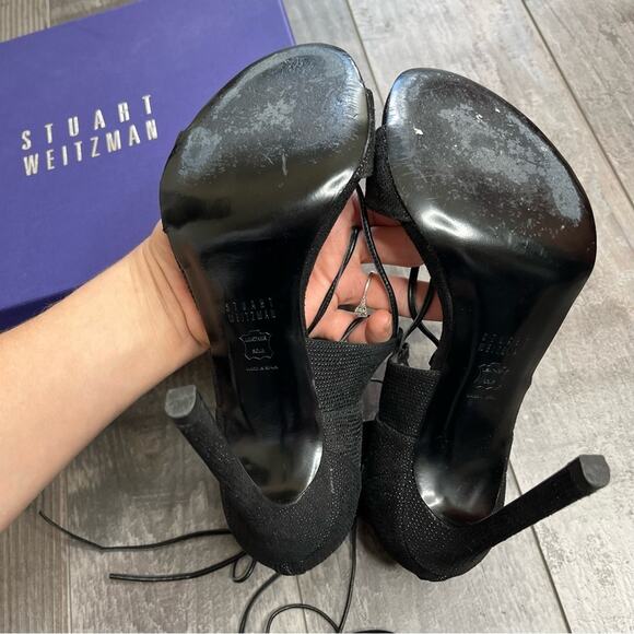 STUART WEITZMAN Legwrap Black Goose Bump Stiletto Sandal Heels with Box 8.5 - Picture 11 of 15